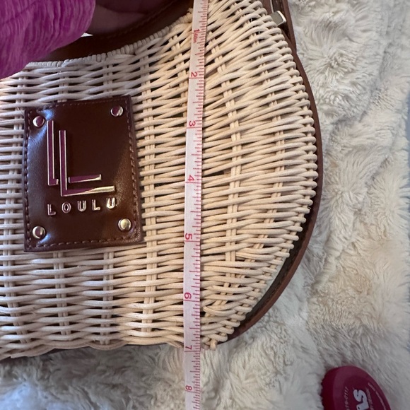 NWT Loulu Woven Rattan & Brown Leather Shoulder Bag | Boho Chic Summer Purse - Picture 7 of 8